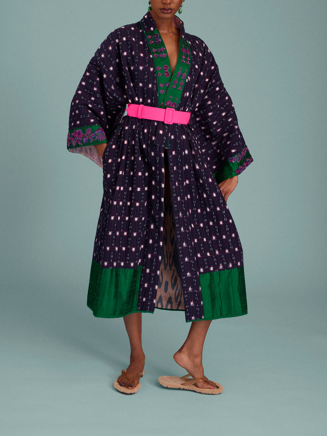 Nazzy Beglari - Hand-Loomed Ikat Cotton Reversible Chapan-Style Robe | One Size - Multiple - ABASK