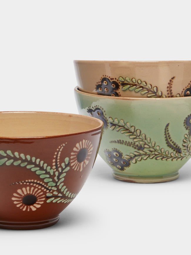 Poterie d’Évires - Flowers Hand-Painted Ceramic Mixed Cereal Bowls (Set of 3) -  - ABASK