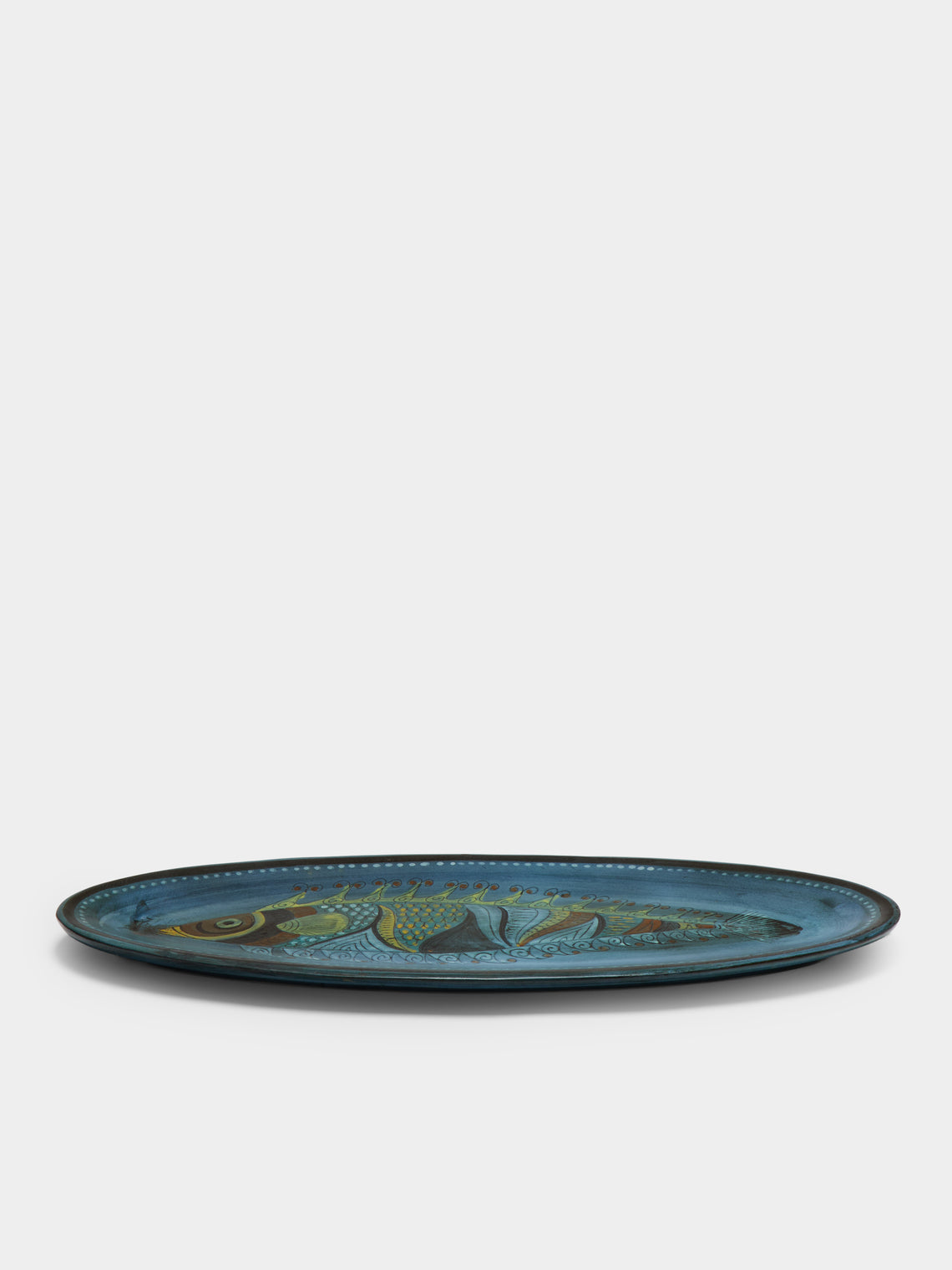 Antique and Vintage - 1950s Jean de Lespinasse Fish Ceramic Platter - Blue - ABASK - 