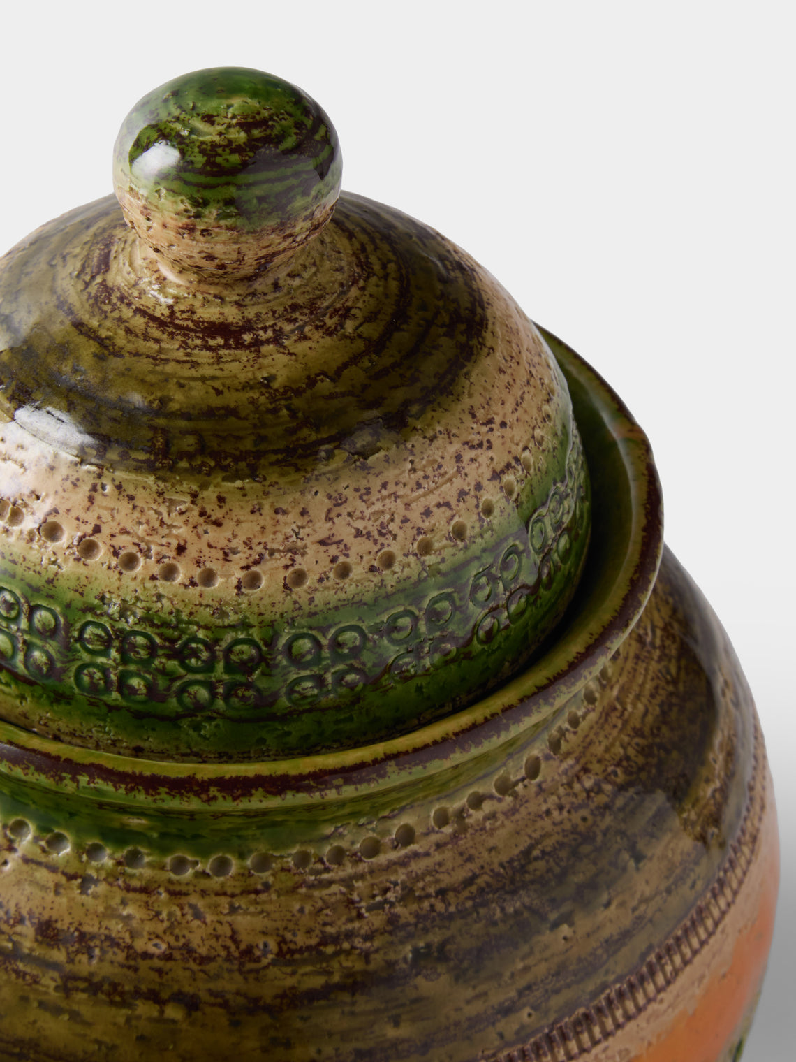 Antique and Vintage - 1960s Bitossi Sahara Ceramic Lidded Jar - Green - ABASK
