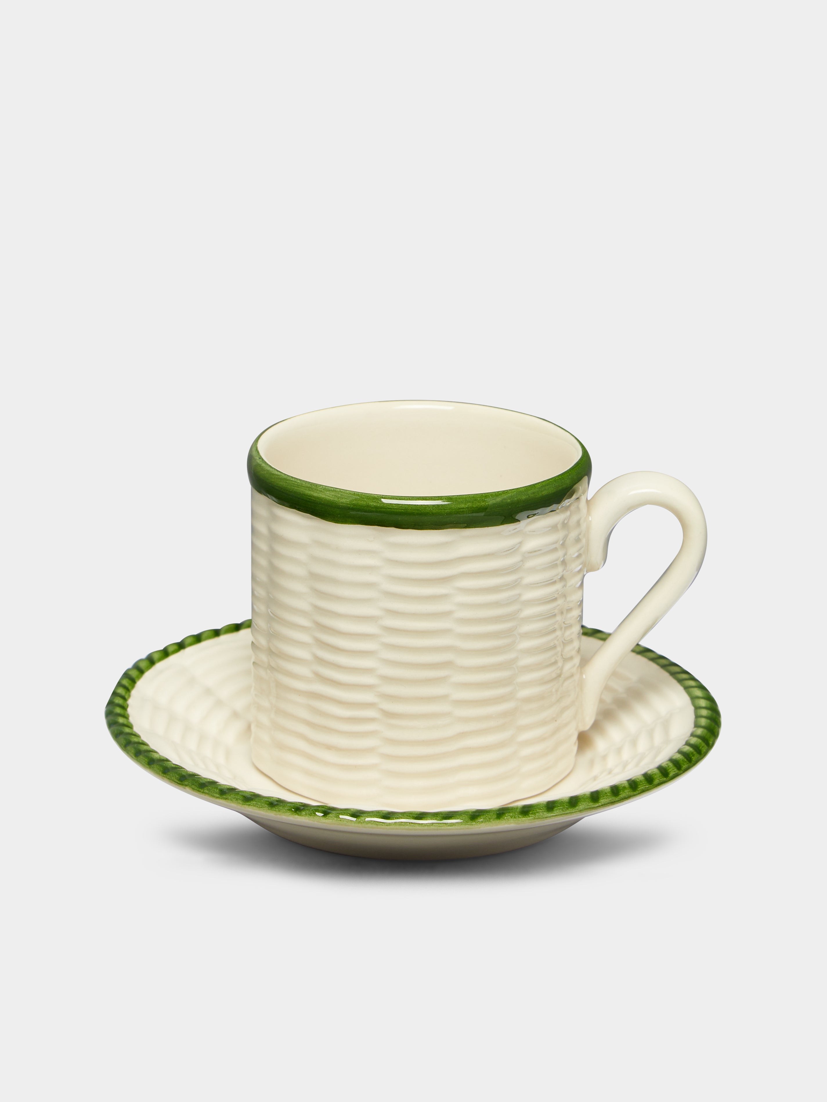 Wicker Hand-Painted Ceramic Coffee Cups and Saucers (Set of 4)