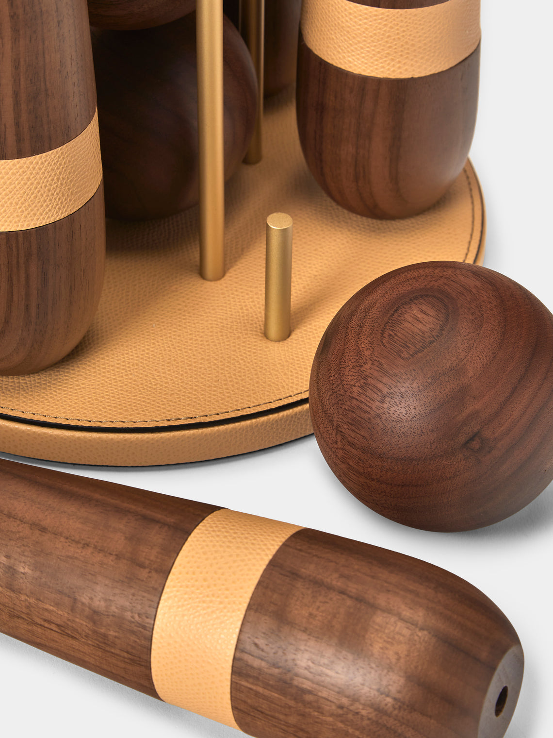 Pinetti - Leather and Walnut Bowling Set - Beige - ABASK