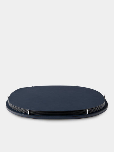 Giobagnara - David Leather Oval Reversible Placemats with Holder (Set of 6) - Blue - ABASK - 