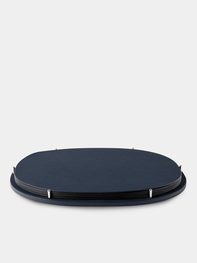 Giobagnara - David Leather Oval Reversible Placemats with Holder (Set of 6) - Blue - ABASK - 