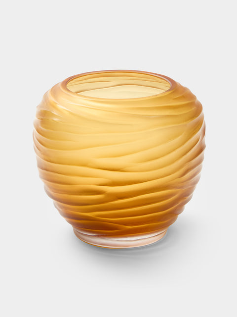 Micheluzzi Glass - Goccia Ambra Onde Hand-Blown Murano Glass Vase (8in/20cm) - Yellow - ABASK - 