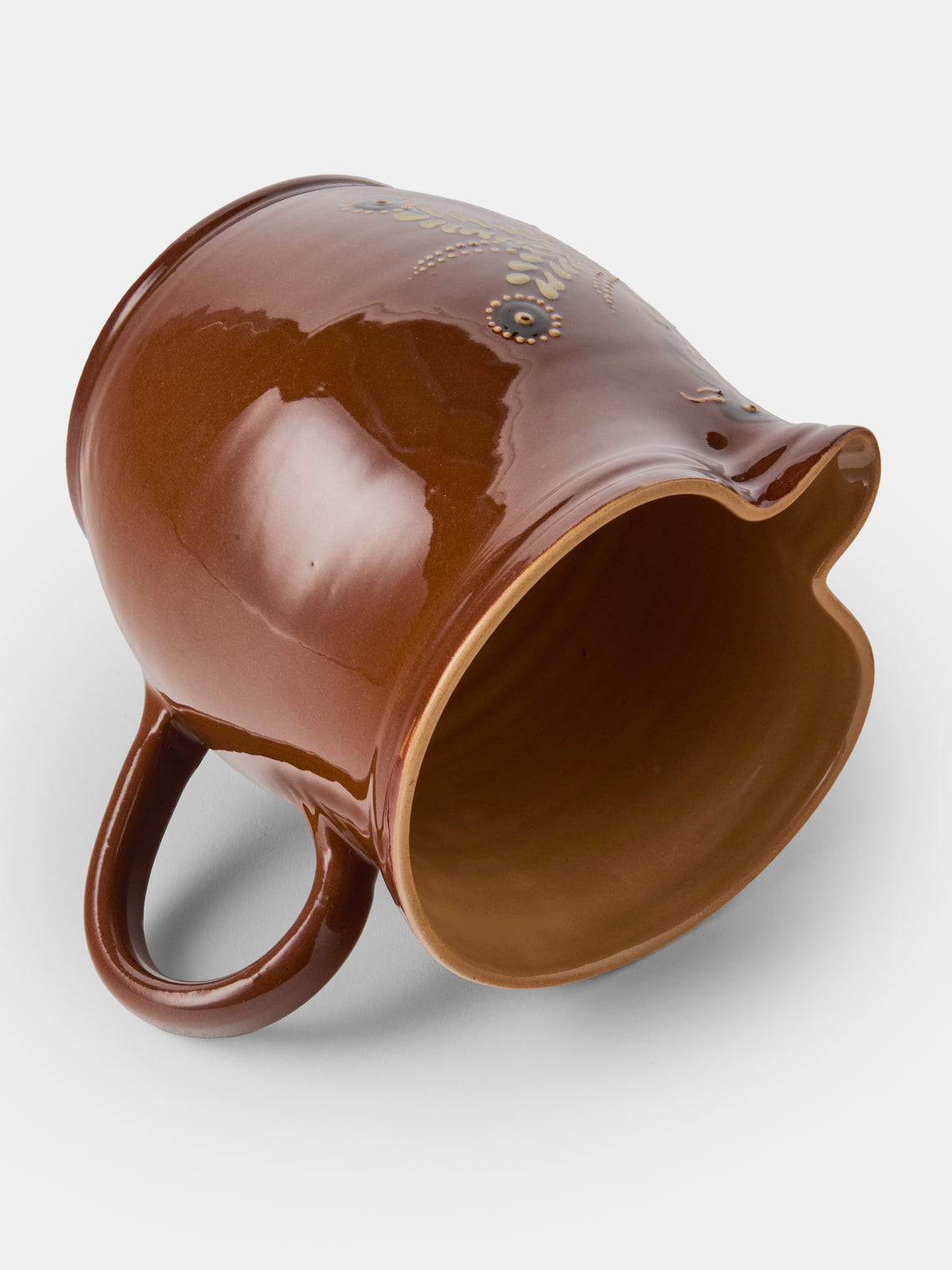 Poterie d’Évires - Birds Hand-Painted Ceramic Medium Jug - Light Brown - ABASK