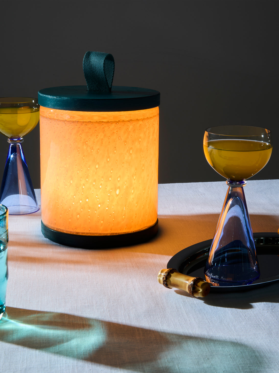 Wannes Antwerp - Antoine Santorini Hand-Blown Glass and Rubberwood Portable Lamp - Blue - ABASK