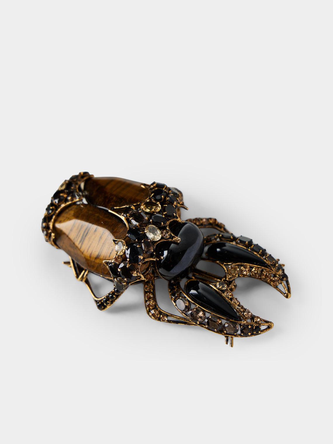 Mahnaz Collection - Vintage Gold-Plated Brass and Tiger's Eye Brooch Pendant - Brown - ABASK