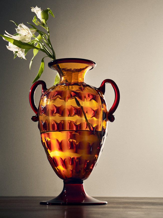 Antique and Vintage - 1925 Fratelli Toso Glass Vase (14.5in/36.5cm) - Red - ABASK