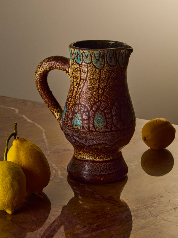Antique and Vintage - Mid-Century Accolay Ceramic Pitcher - Brown - ABASK
