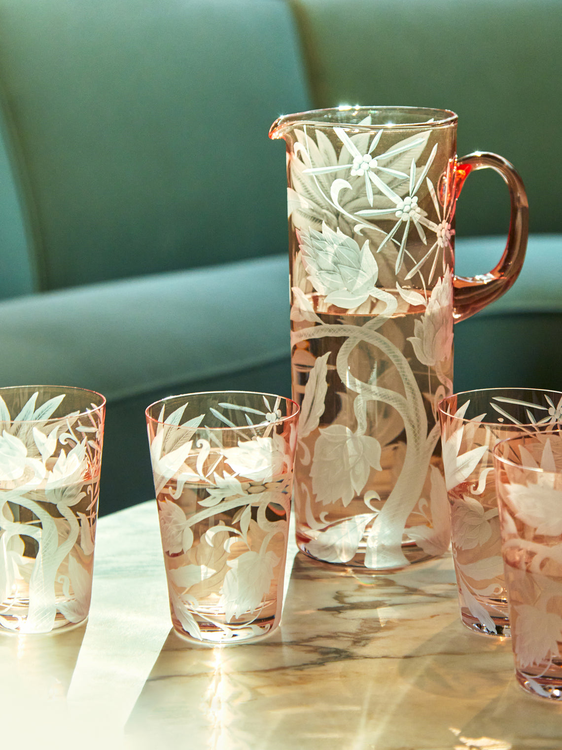 Artel - Jungle Deco Hand-Engraved Crystal Tumblers (Set of 4) - Pink - ABASK