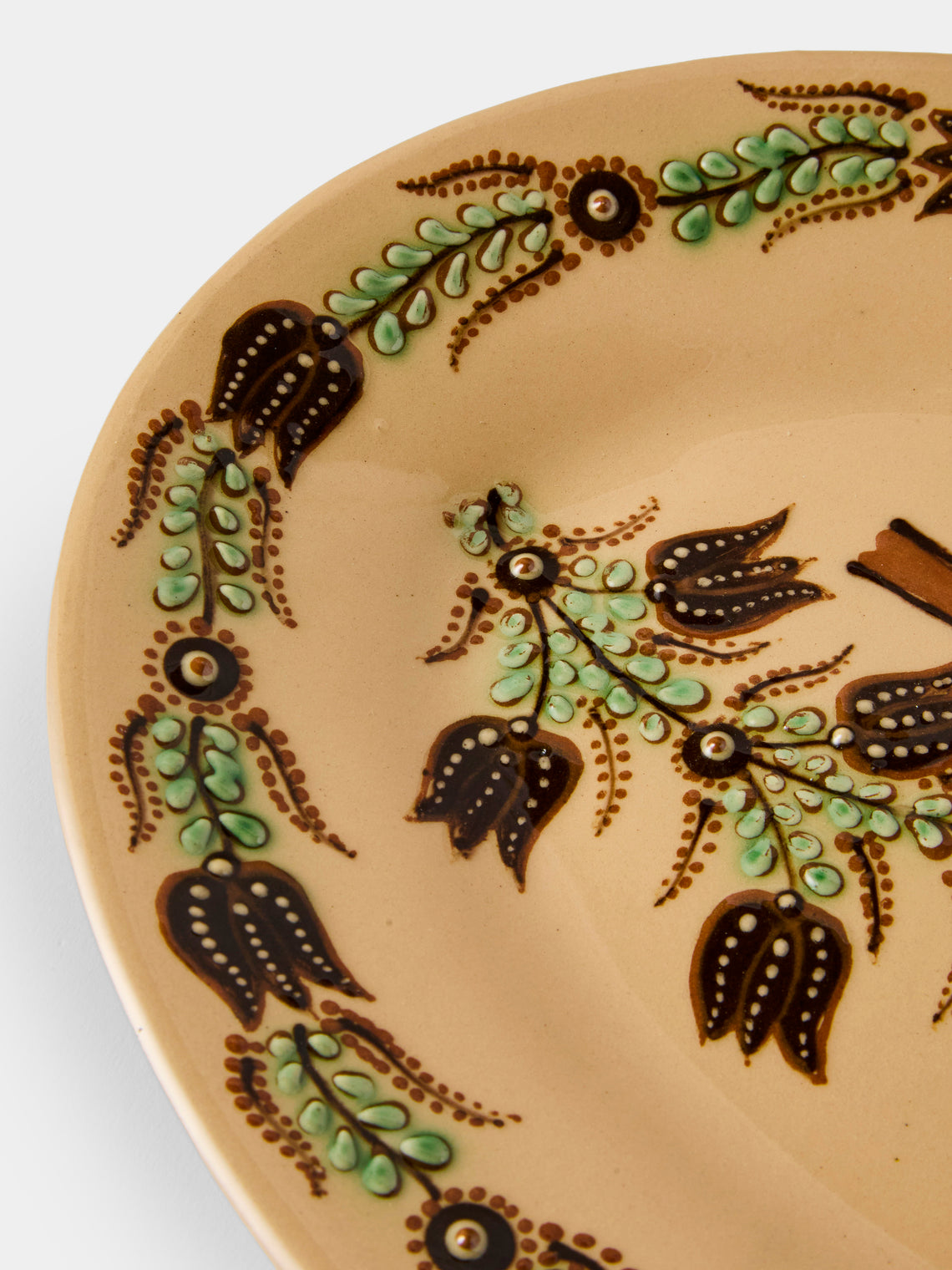 Poterie d’Évires - Birds Hand-Painted Ceramic Oval Platter - Cream - ABASK