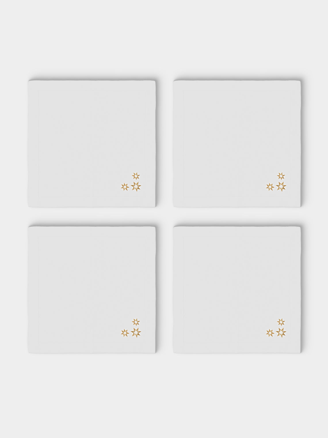ERI Textiles - | Set of 4 | Gold Stars Hand-Embroidered Linen Napkins - White - ABASK - 