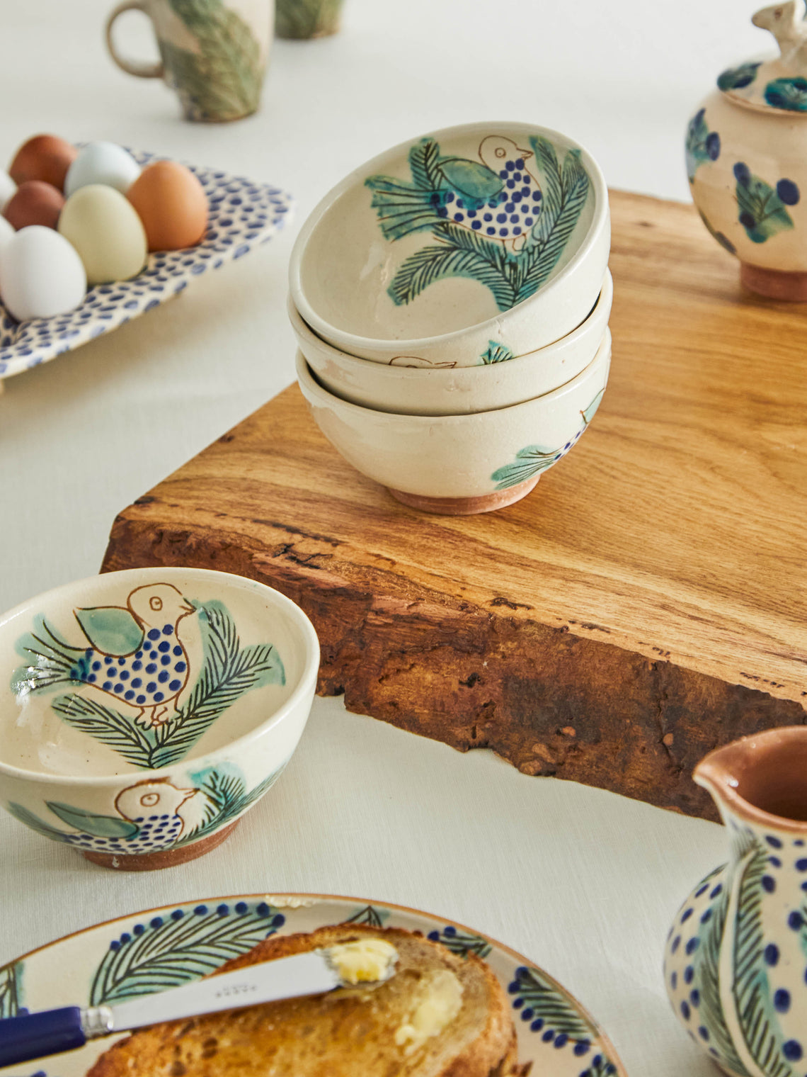 Anut Cairo - Birds Hand-Painted Ceramic Cereal Bowls (Set of 4) -  - ABASK