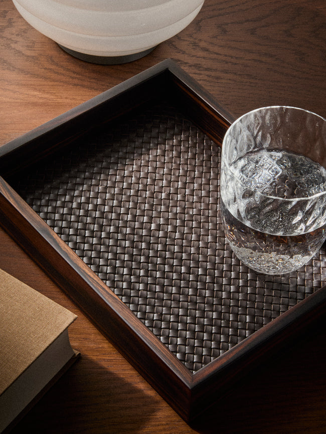 Riviere - Febe Woven Ebony and Leather Valet Tray (9.5in/24cm) - Brown - ABASK