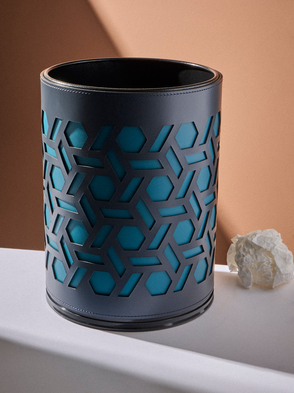RUDI - Bino Leather Wastepaper Bin - Blue - ABASK