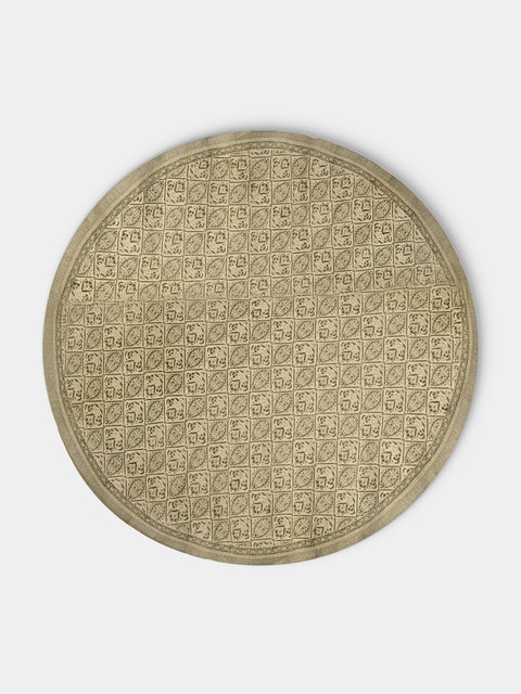 Chamois - Jaipur Block-Printed Linen Round Tablecloth (86.5in/2.2m) - Green - ABASK