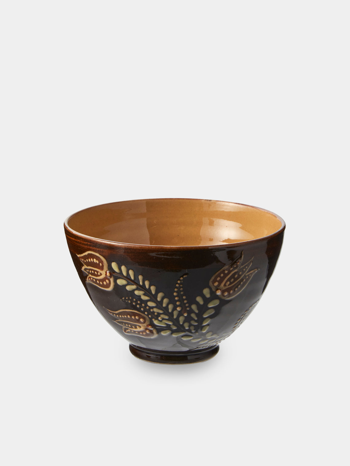 Poterie d’Évires - Flowers Hand-Painted Ceramic Small Bowls (Set of 4) - Brown - ABASK