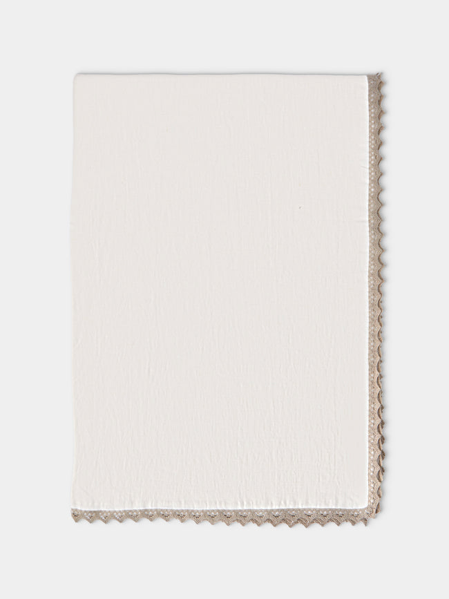 Borgo delle Tovaglie - Bagheria Embroidered Linen Rectangular Tablecloth (126in/3.2m) - Ivory - ABASK - 
