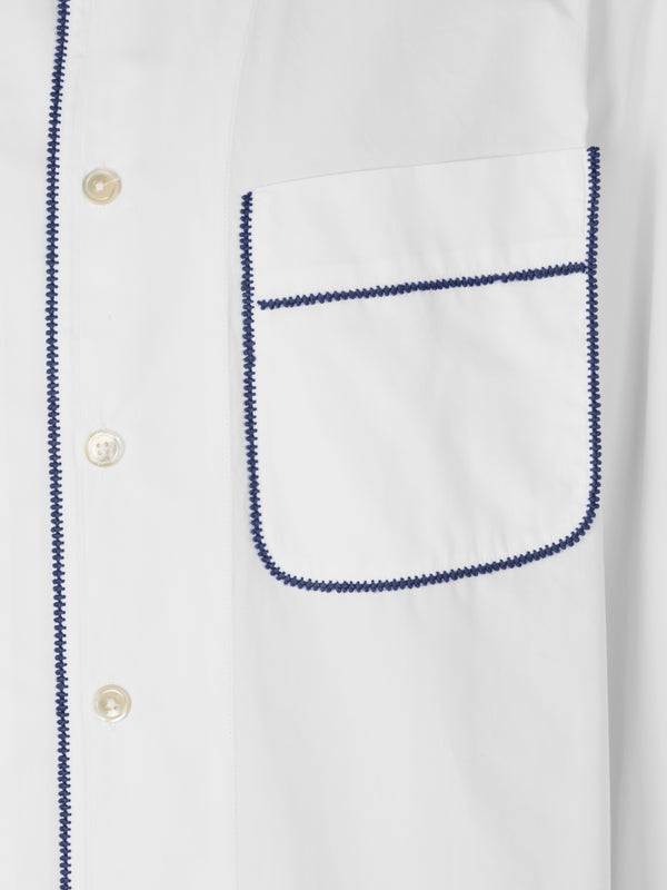 Sebline - Stitch Hand-Embroidered Cotton Pajama Shirt | Size: M - White - ABASK