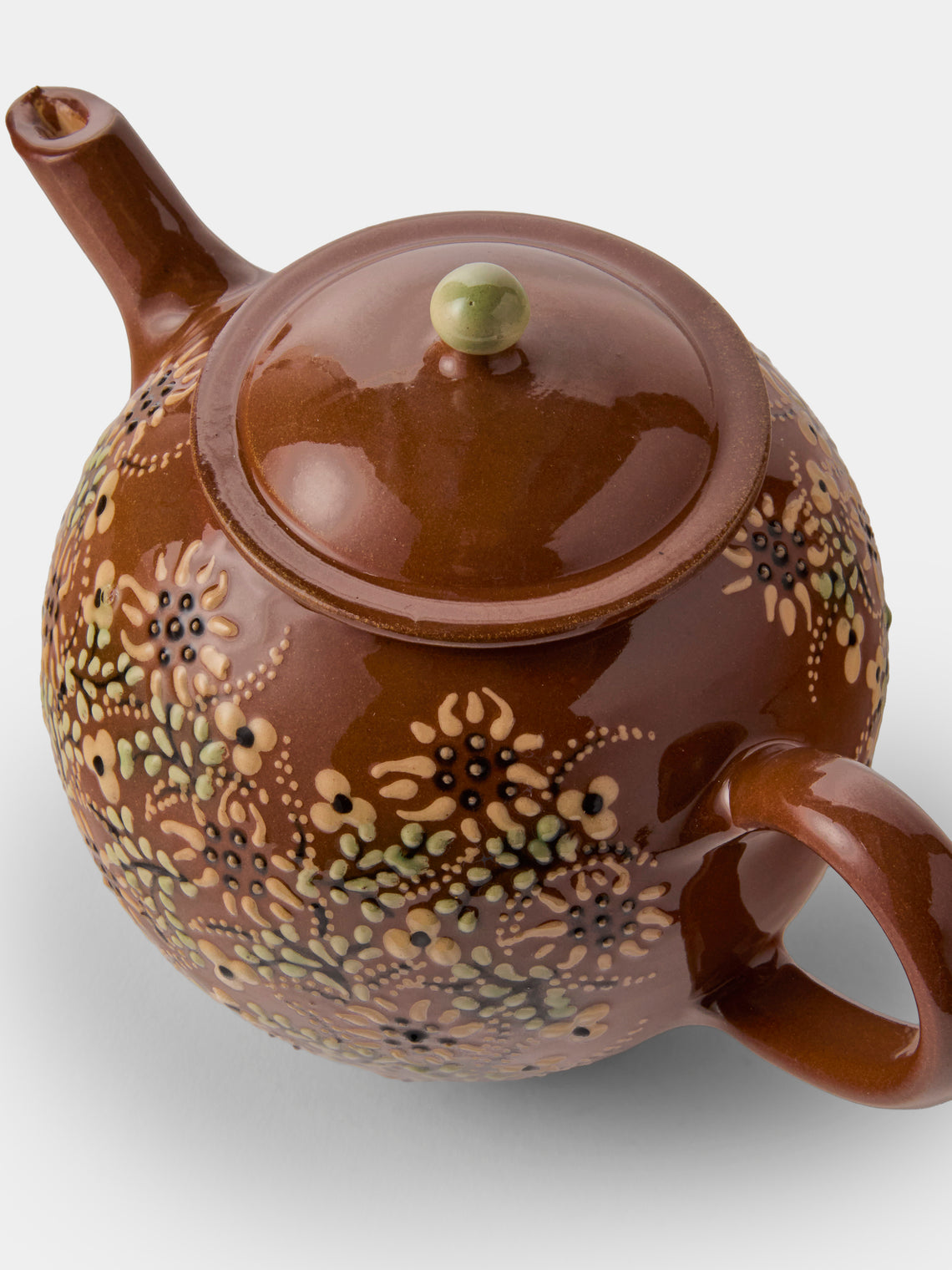 Poterie d’Évires - Flowers Hand-Painted Ceramic Small Teapot - Light Brown - ABASK