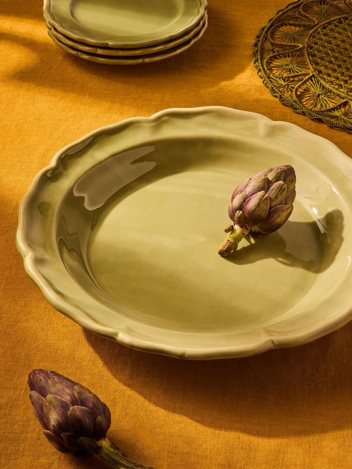 Maison Pichon Uzès - Provence Hand-Glazed Ceramic Serving Dish - Green - ABASK