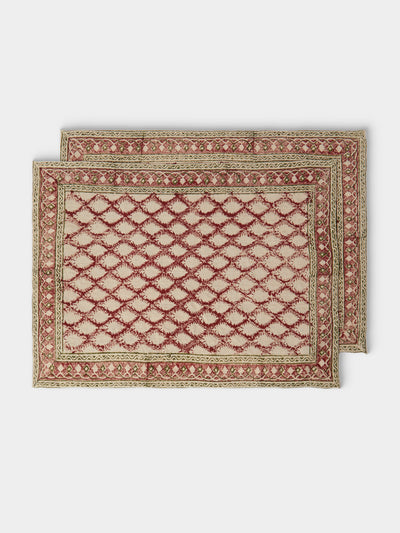 Chamois - | Set of 2 | Cypress Block-Printed Linen Placemats - Multiple - ABASK - 