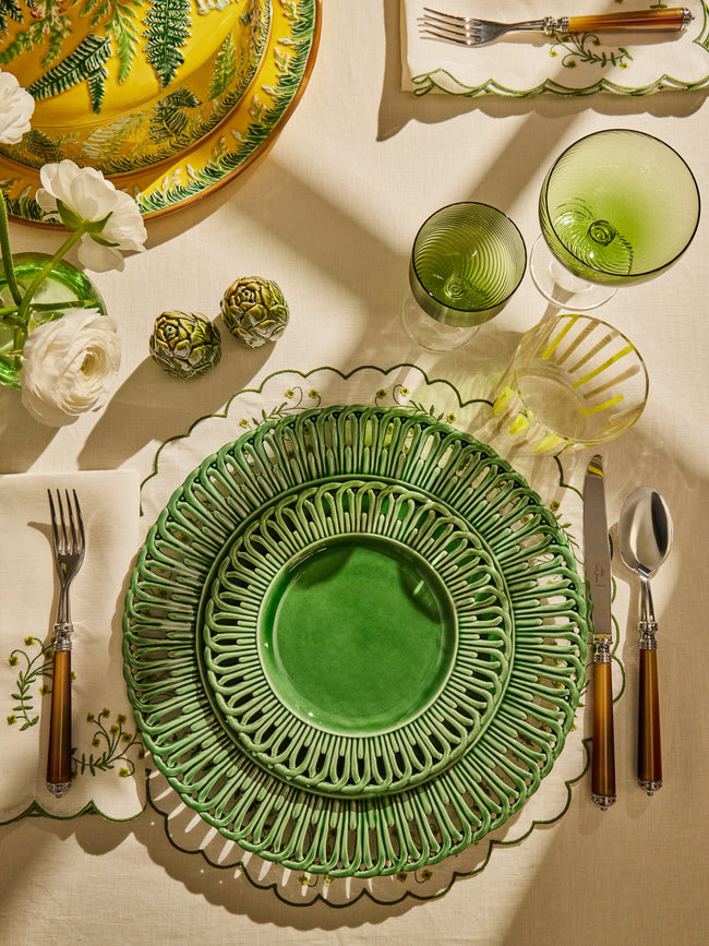 Verdolini - Arch Openwork Hand-Painted Ceramic Dinner Plate (13in/33cm) - Green - ABASK