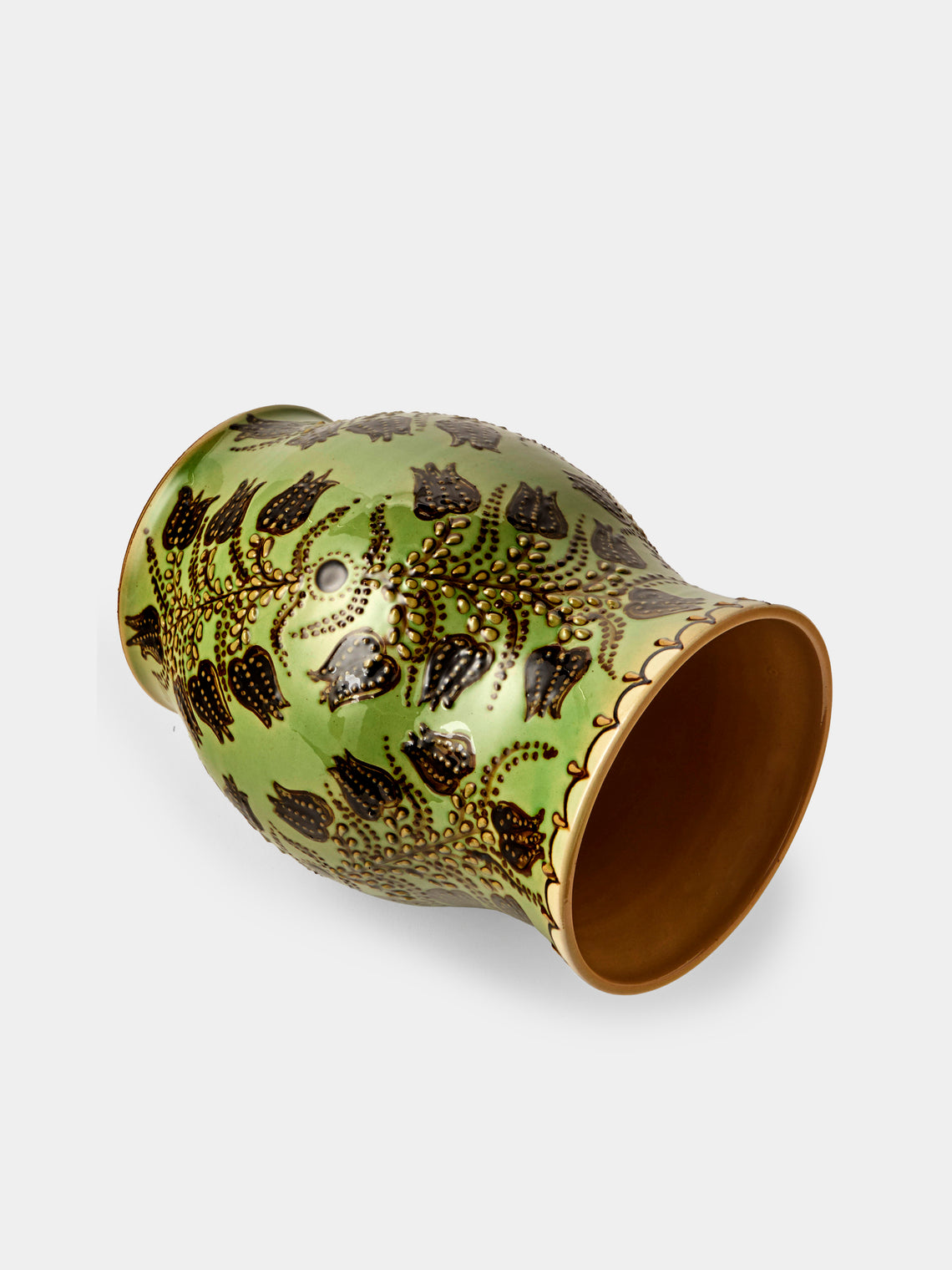 Poterie d’Évires - Flowers Hand-Painted Ceramic Vase (8in/20cm) - Green - ABASK