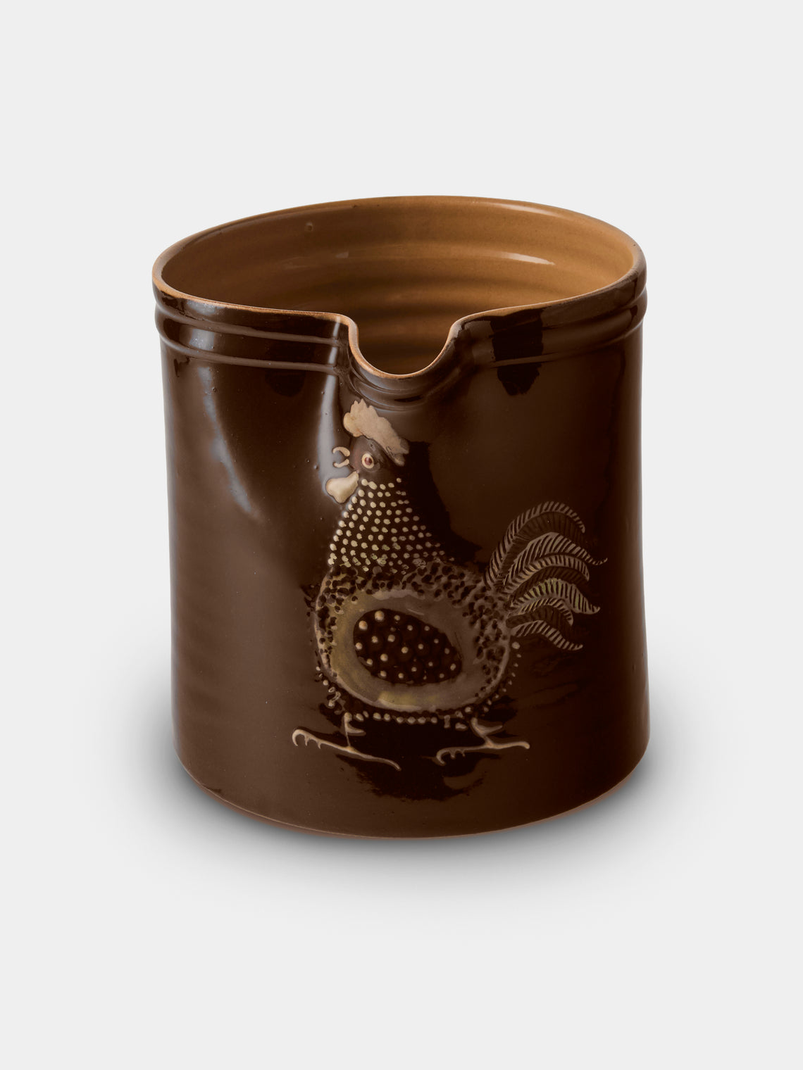 Poterie d’Évires - Chickens Hand-Painted Ceramic Straight-Edge Medium Jug - Dark Brown - ABASK