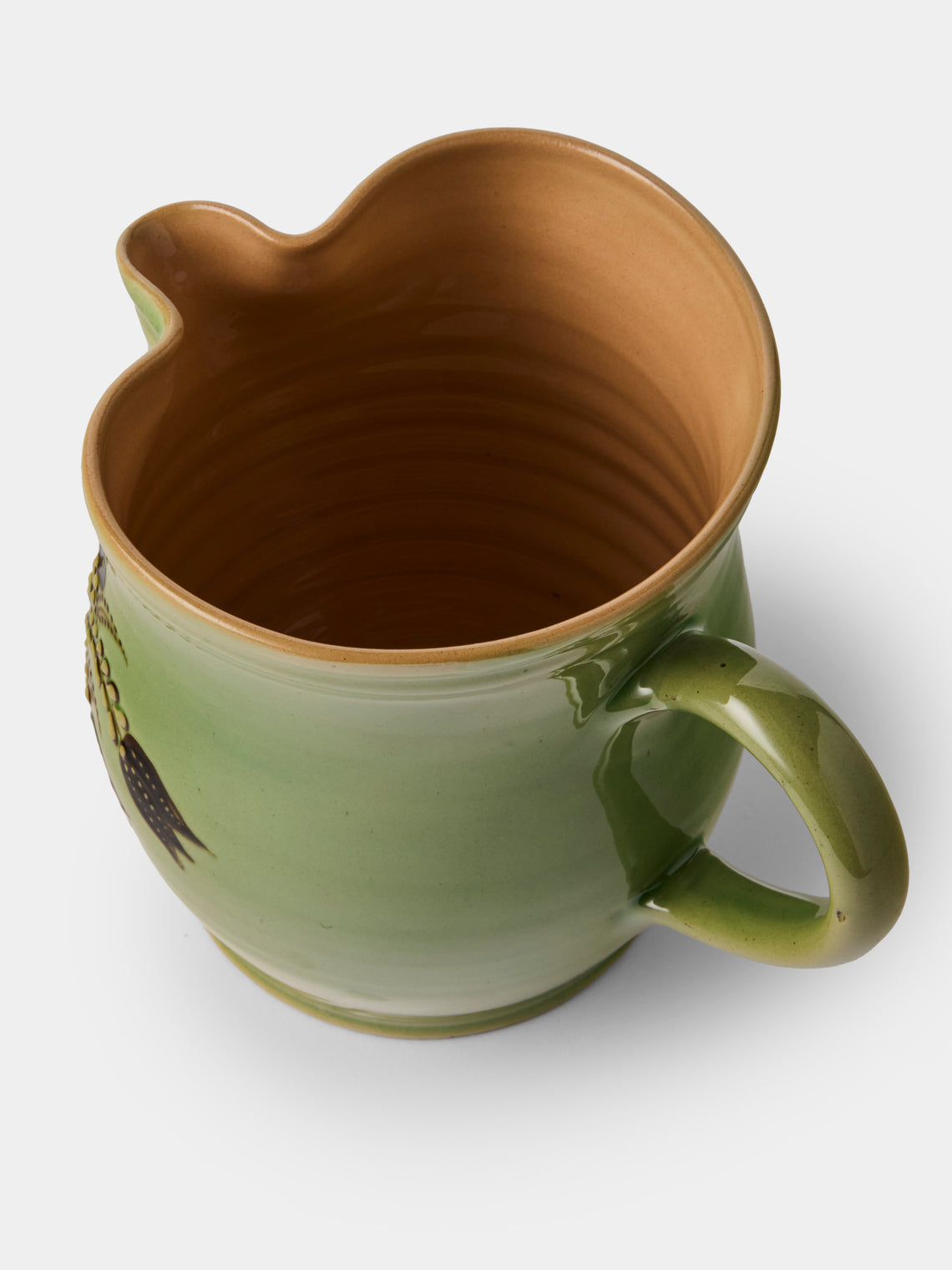 Poterie d’Évires - Birds Hand-Painted Ceramic Medium Jug - Green - ABASK