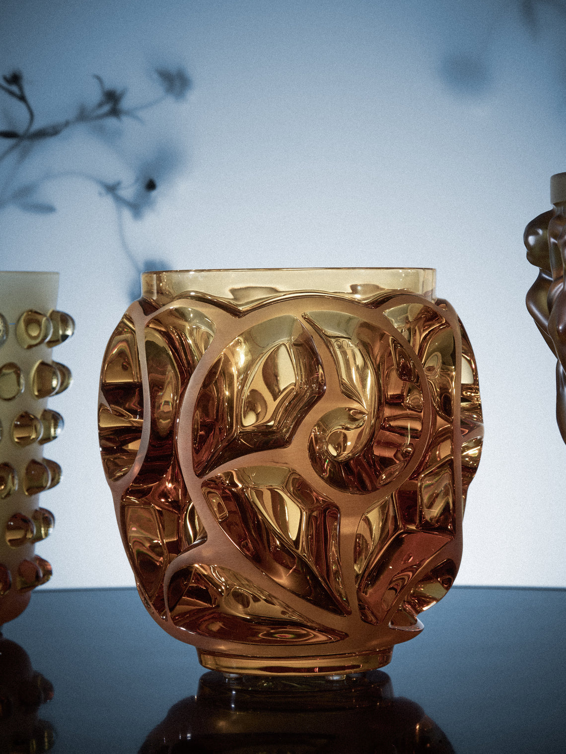Lalique - Tourbillons Crystal Vase (8in/20.5cm) - Orange - ABASK
