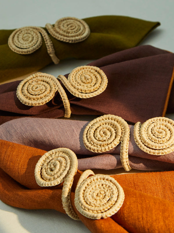 Coro Cora - Spiral Handwoven Iraca Palm Napkin Rings (Set of 4) -  - ABASK