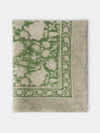 Chamois - Indian Rose Block-Printed Linen Rectangular Tablecloth (90.5in/2.3m) - Green - ABASK - 