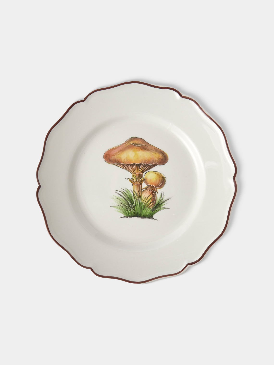 Este Ceramiche - Bristol Mushrooms Hand-Painted Ceramic Dinner Plates – 11in/27.5cm (Set of 6) - White - ABASK