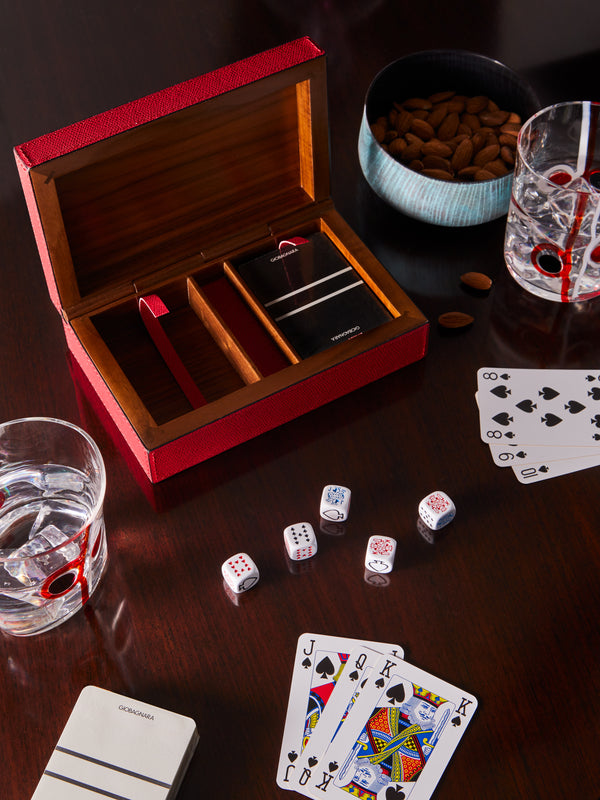 Giobagnara - Leather Royal Dice and Playing Cards Set - Red - ABASK
