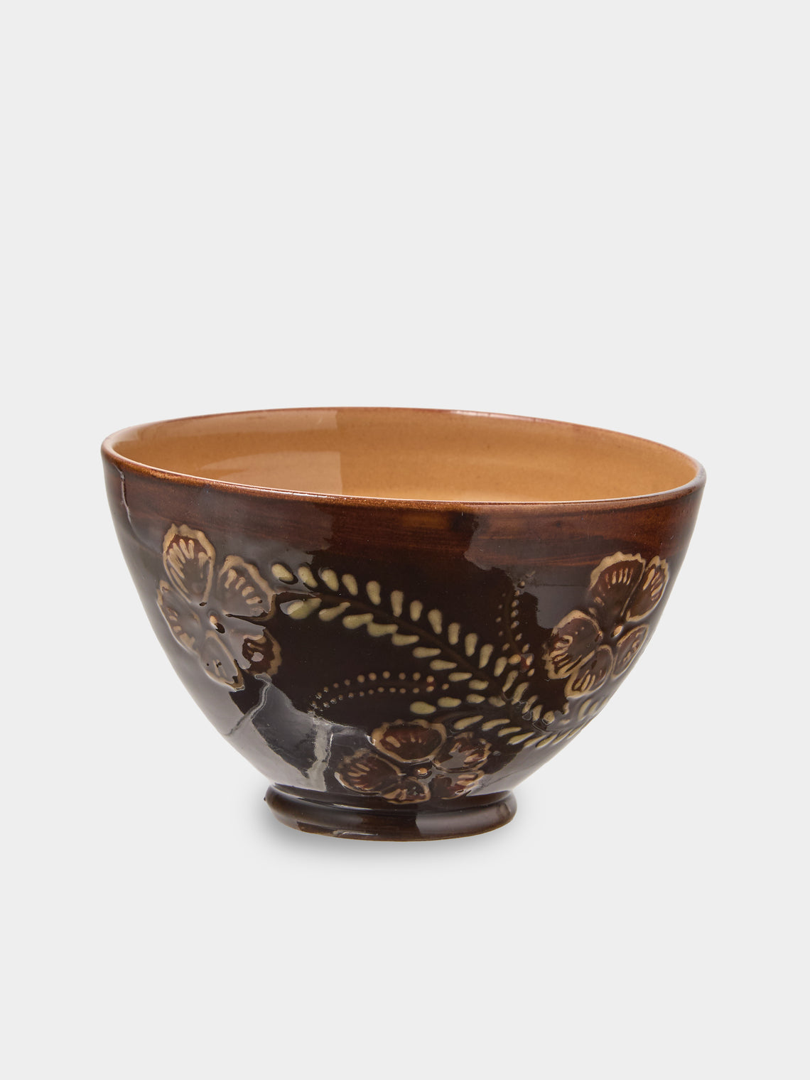 Poterie d’Évires - Flowers Hand-Painted Ceramic Bowls (Set of 3) - Dark brown - ABASK