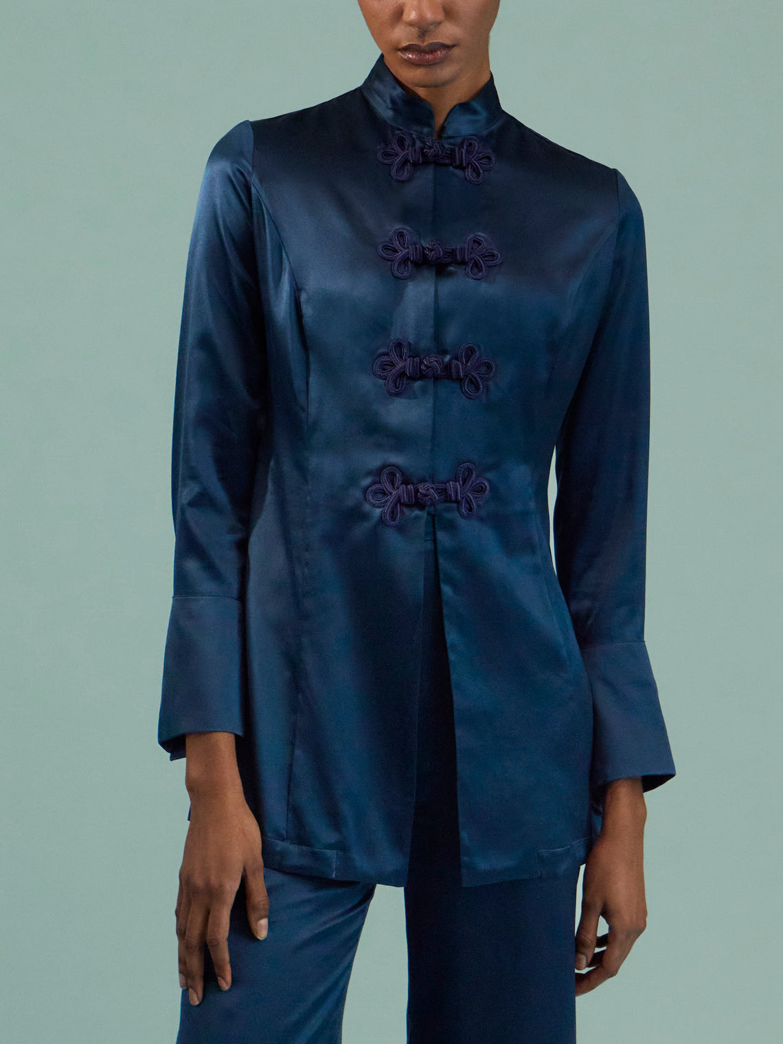 Loretta Caponi - Azalea Silk Pajama Set - Navy - ABASK