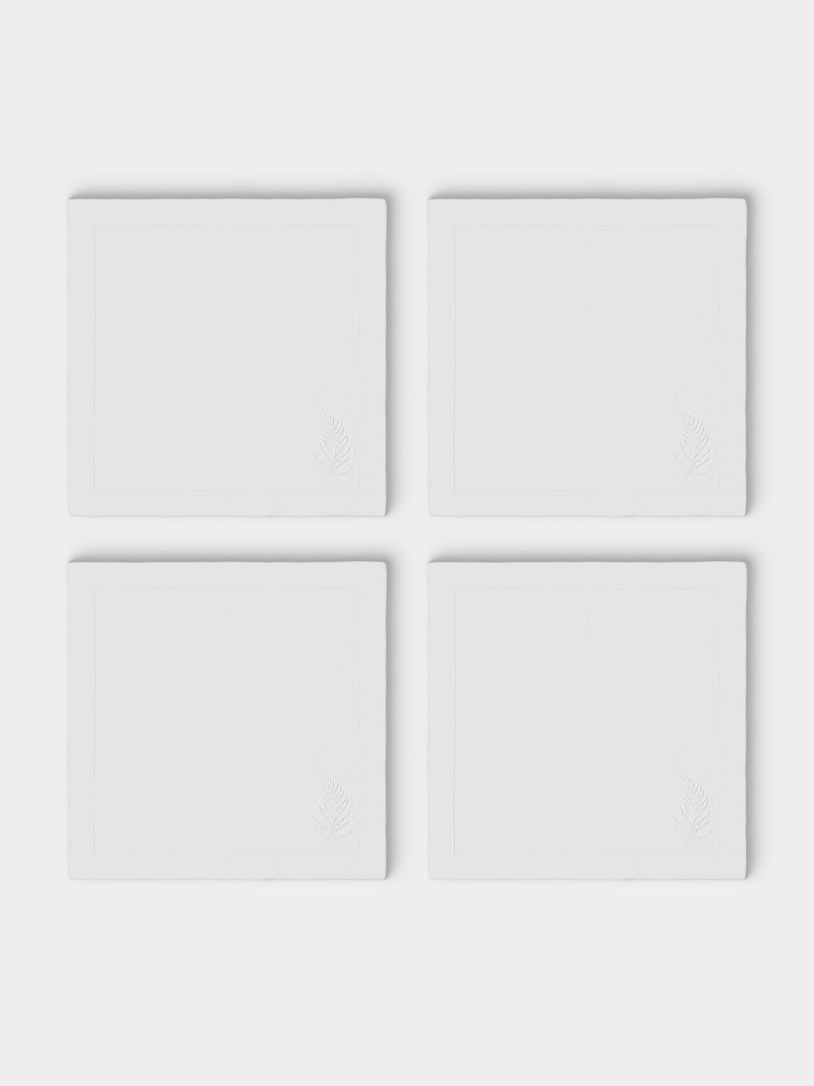 ERI Textiles - | Set of 4 | Fern Hand-Embroidered Linen Napkins - White - ABASK - 