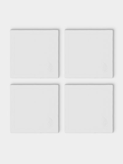 ERI Textiles - | Set of 4 | Fern Hand-Embroidered Linen Napkins - White - ABASK - 
