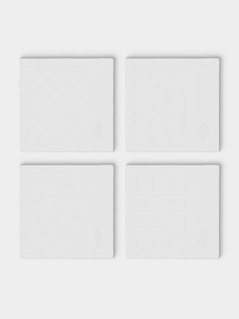 ERI Textiles - | Set of 4 | Fern Hand-Embroidered Linen Napkins - White - ABASK - 