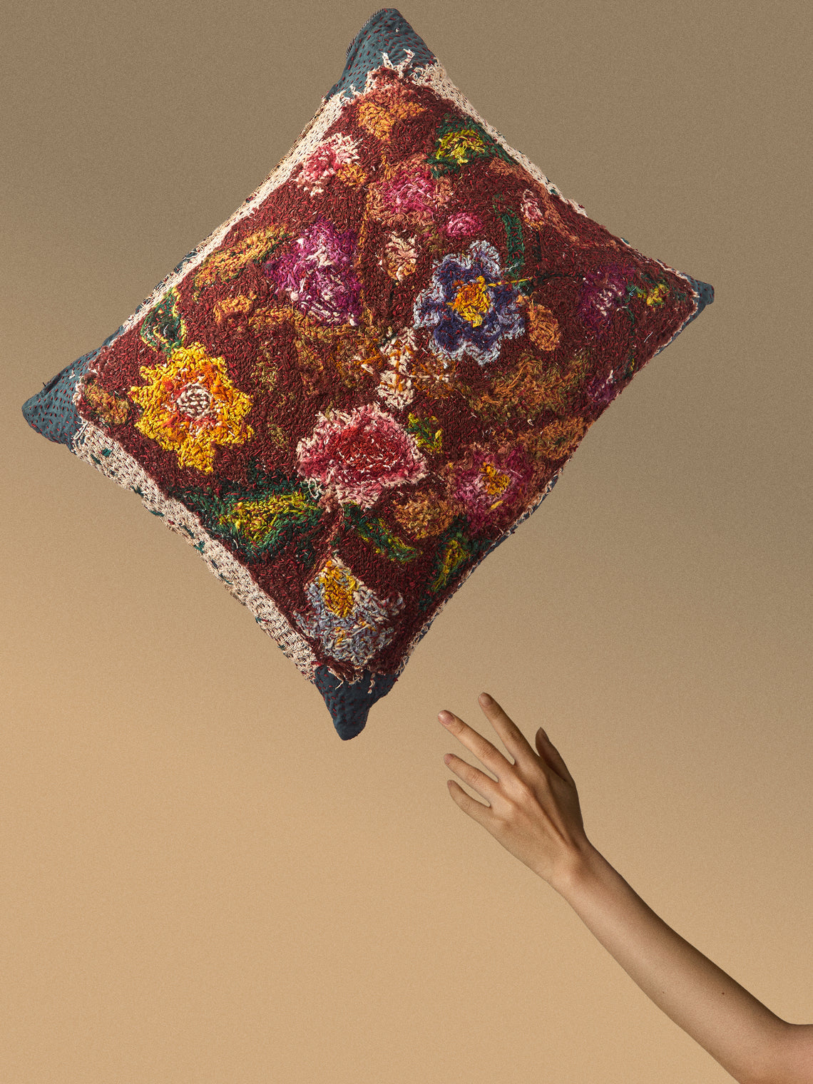 By Walid - 19th-Century French Needlepoint Wool and Linen Cushion (21.5in/55cm) - Multiple - ABASK