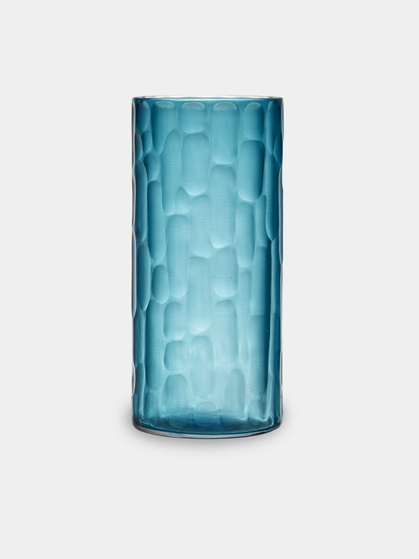 Micheluzzi Glass - Canna Acqua Bamboo Hand-Blown Murano Glass Vase (8.5in/22cm) - Blue - ABASK - 