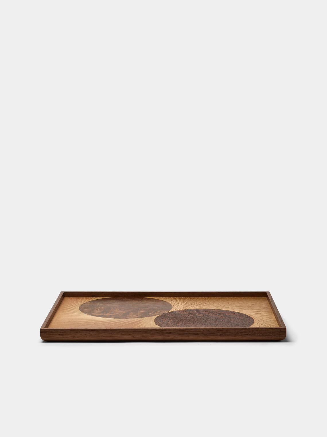 Mori Kougei - Flying Bird Poke Marquetry Wood Tray (14.5in/36.5cm) - Brown - ABASK