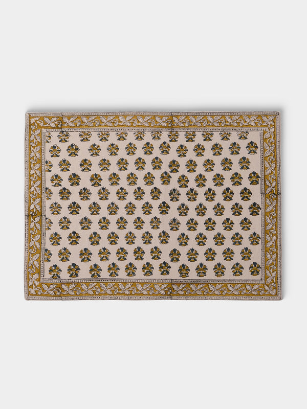 Chamois - Samode Block-Printed Cotton Placemats (Set of 8) - Yellow - ABASK - 