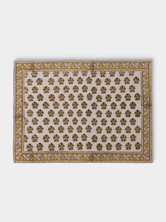 Chamois - Samode Block-Printed Cotton Placemats (Set of 8) - Yellow - ABASK - 