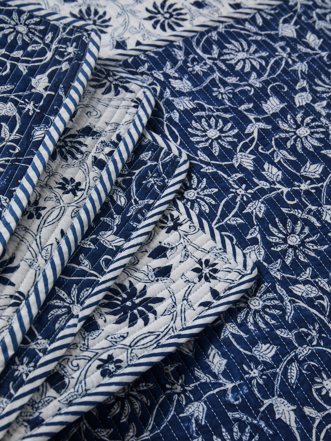 Chamois - Margerita Block-Printed Cotton Quilted Placemats (Set of 4) - Blue - ABASK