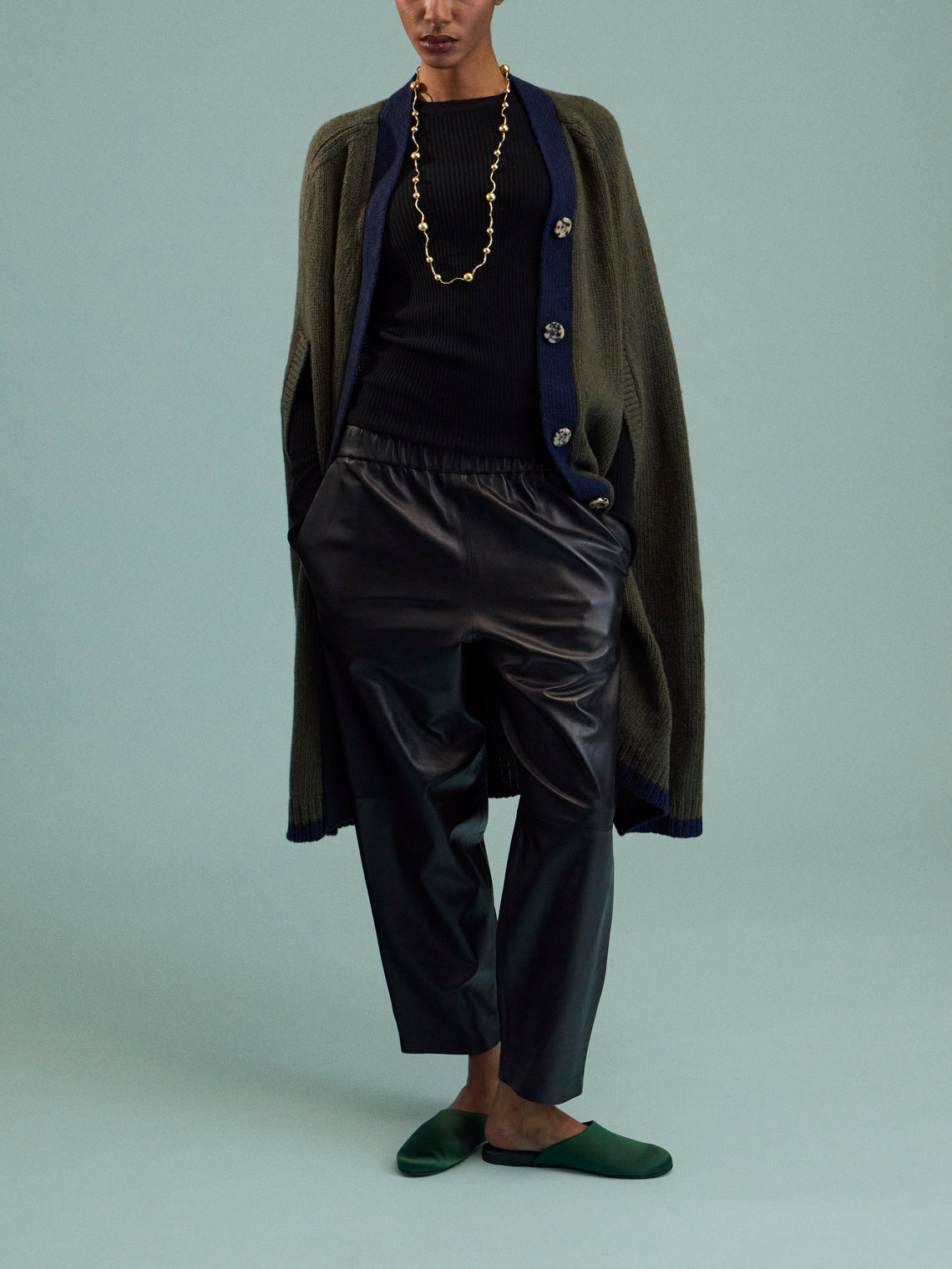 Isa Arfen - Cashmere and Lambswool Color-Block Cape | One Size - Khaki - ABASK