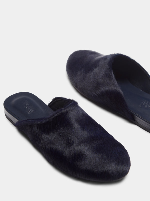 Ancient Greek Sandals - Pony Hair Slippers | Size: 40 - Navy - ABASK