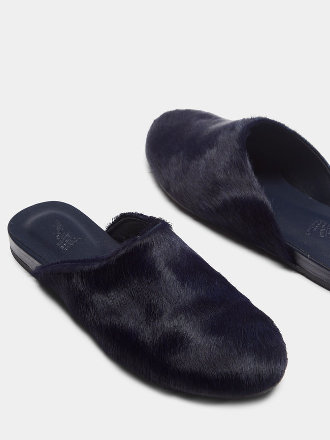 Ancient Greek Sandals - Pony Hair Slippers | Size: 40 - Navy - ABASK